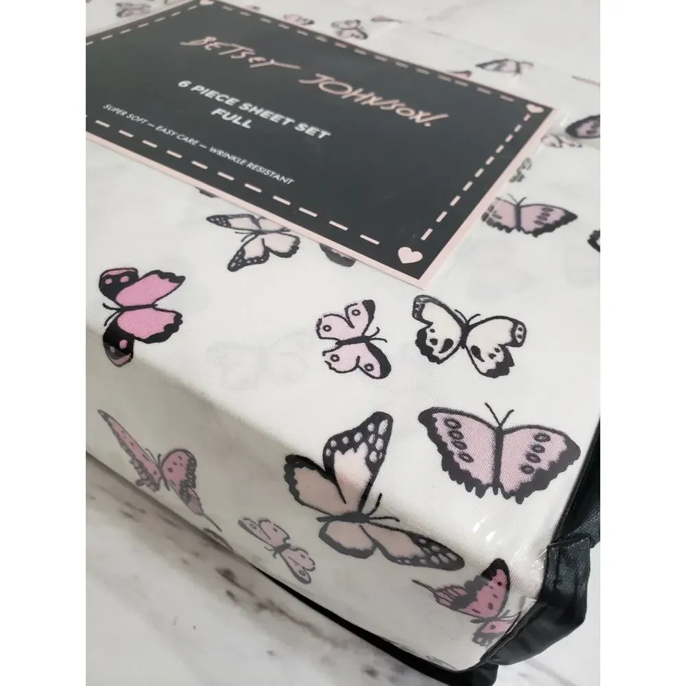 NEW 6 PIECE‎ FULL SIZE SHEET SET Butterfly Pink 6 Piece Flat Fitted Girl Bedroom